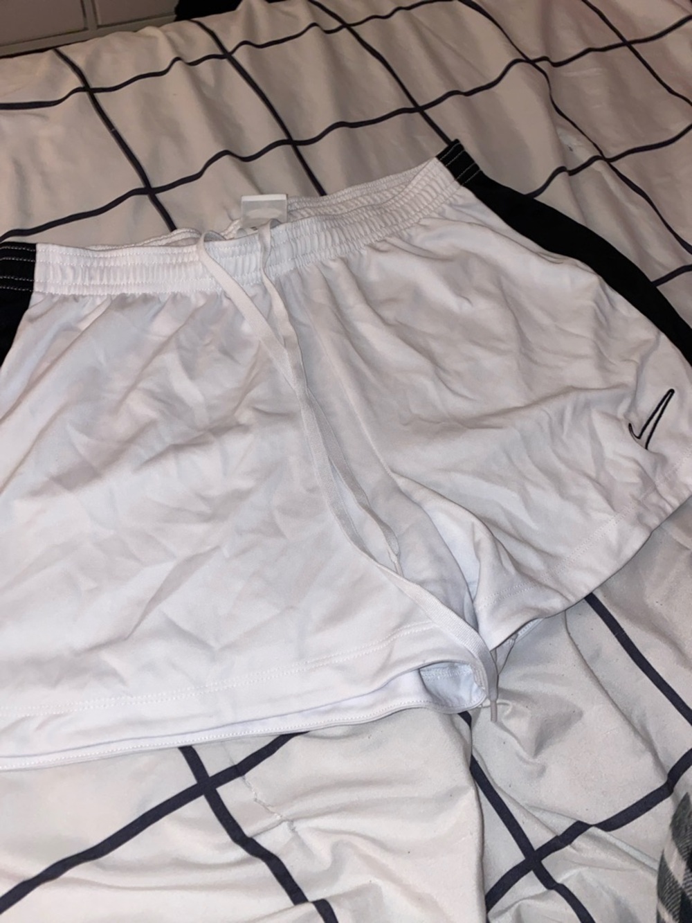 Nike White Athletic Shorts with Black Side Panel